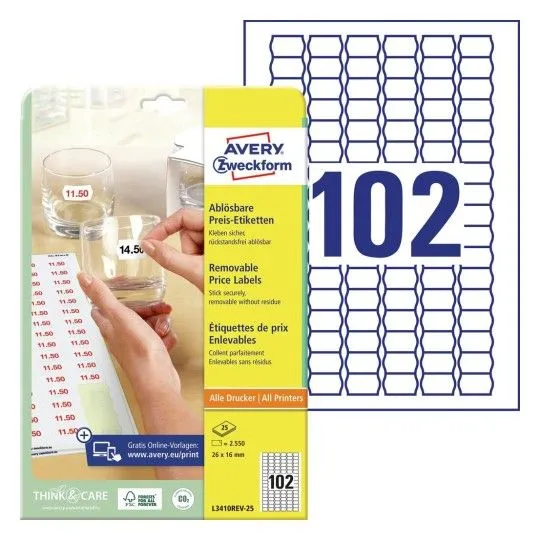 Avery Zweckform L3410REV - price tag labels - 2550 label(s) - 16 x 26 mm