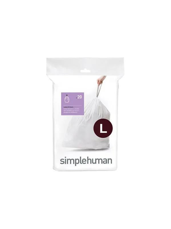 Simplehuman Kode L tilpassede søppelposer, pakke med 20, hvit