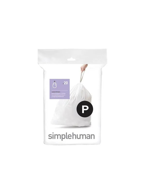 Simplehuman Kode P tilpassede søppelposer, pakke med 20, hvit
