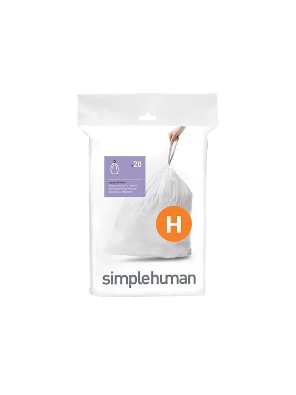 Simplehuman Kode H tilpassede søppelposer, pakke med 20, hvit