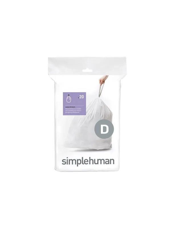 Simplehuman Kode D tilpassede søppelposer, pakke med 20, hvit