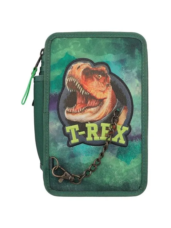 Depesche Dino World - T-rex - Triple Pencil Case - Green with Chain