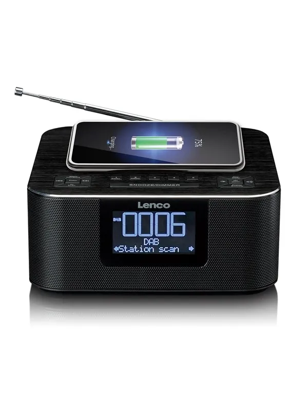 Lenco CR-650BK - DAB+/ FM Clock Radio with Bluetooth® and wireless charging black - DAB/DAB+/FM - Stereo - Svart