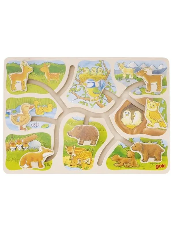 Goki Wooden Sliding Puzzle Who Belongs to Who 8 pcs. Tre