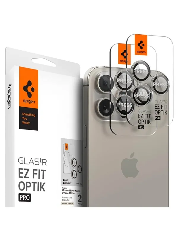 Spigen Glass tR EZ Fit Optik Pro 2 Pack - nature tita - iPhone 17/16/15 Pro / 17/16/15 Pro Max