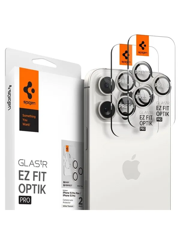 Spigen Glass tR EZ Fit Optik Pro 2 Pack - white tita - iPhone 17/16/15 Pro / 17/16/15 Pro Max