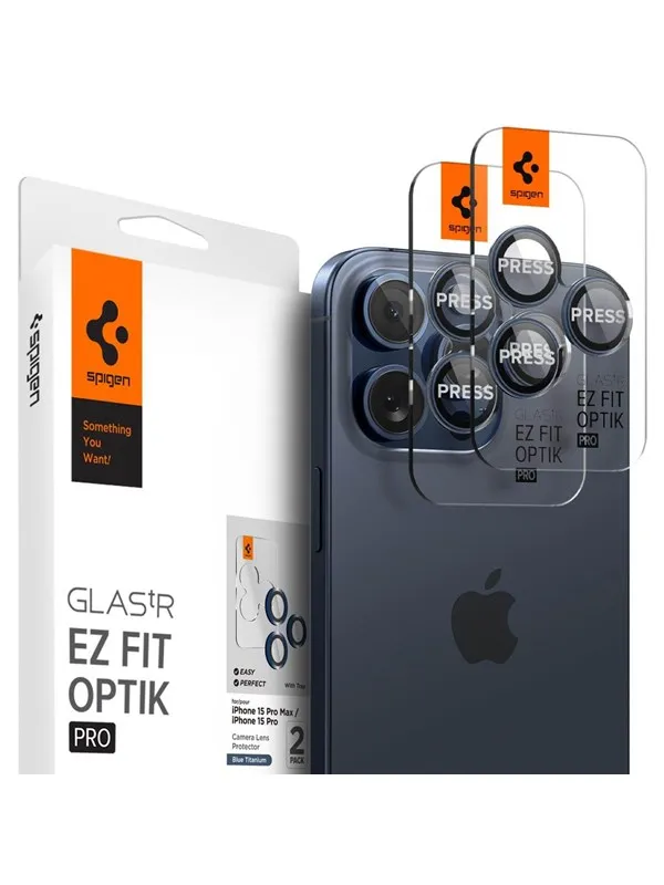 Spigen Glass tR EZ Fit Optik Pro 2 Pack - blue titanium - iPhone 17/16/15 Pro / 17/16/15 Pro Max