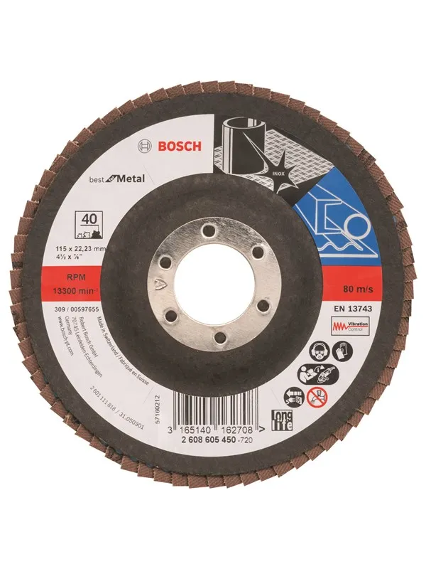 Bosch Lamellslipeskive X571, Expert for metall D= 115 mm; G= 40, skrå