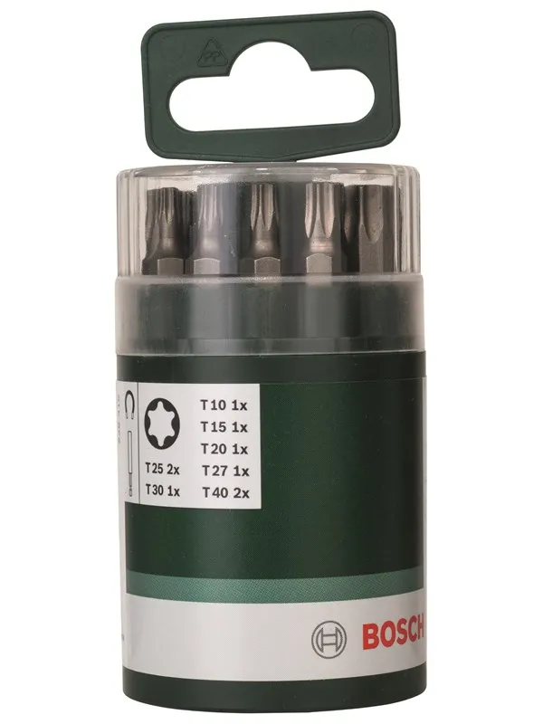 Bosch 10-delers sett skrutrekkerbits standard for skruer med innvendig torx (T) Universalholder, magnetisk; T10; T15; T20; T25 (2 x); T27; T30; T40 (2 x); 25 mm