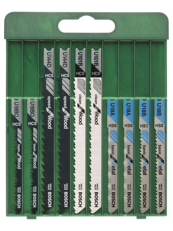 Bosch 10-delers stikksagblad-sett U-tange U 101 B (2x); U 144 D (2x); U 19 BO (2x); U 18 A (2x); U 18 B (2x)