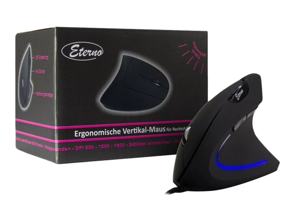 Inter-Tech Eterno KM-206WR - Vertical mouse - Optisk - 6 - Svart