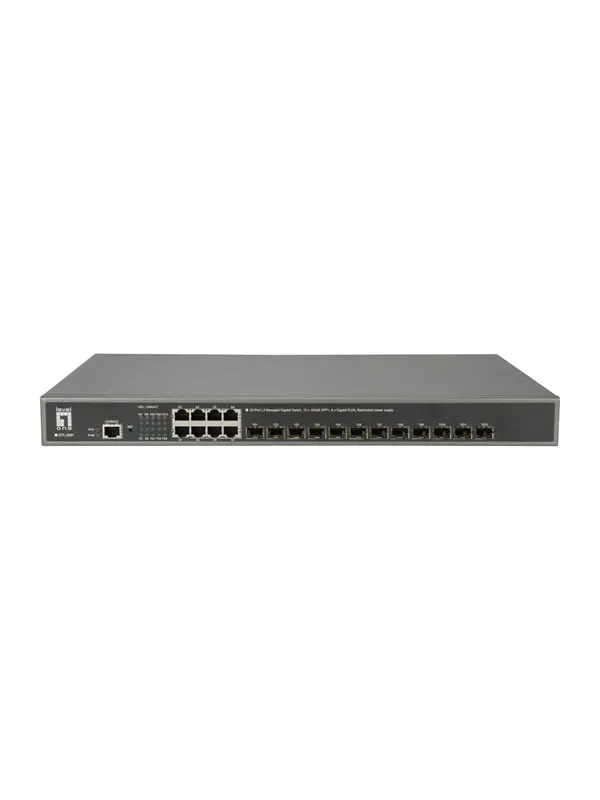 LevelOne GTL-2091 20-Port L3 Managed Gigabit Switch (12 x 10GbE SFP+ 8 x Gigabit RJ45) Redundant power supply