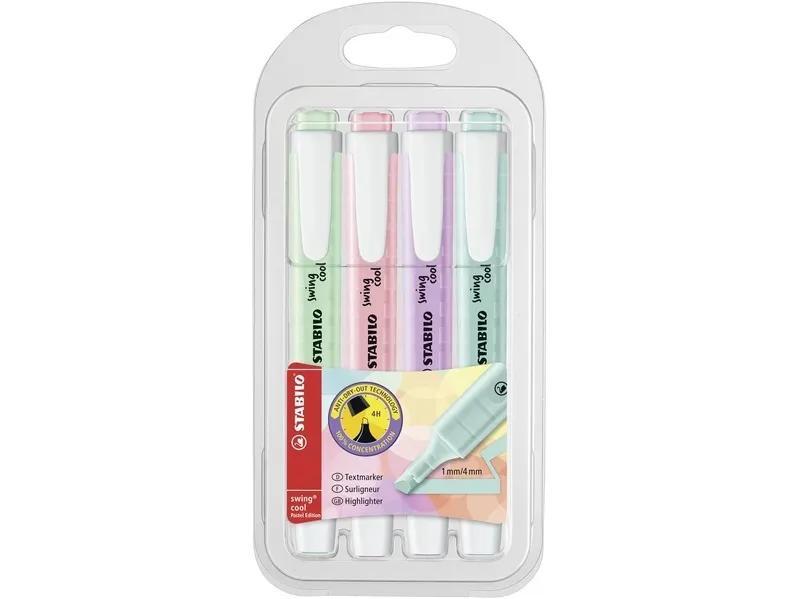 STABILO SWING COOL PASTEL 4 ass. Pastel colours highlighter with water-based ink
