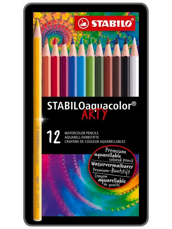 STABILO aquacolor® Aquarellable colored pencil metal box of 12 pens