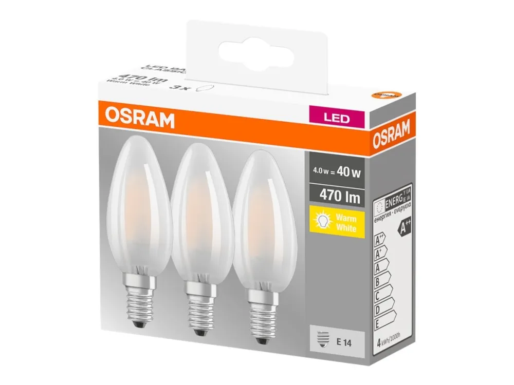 Osram LED-lyspære Candle 4W/827 (40W) 3-pack E14