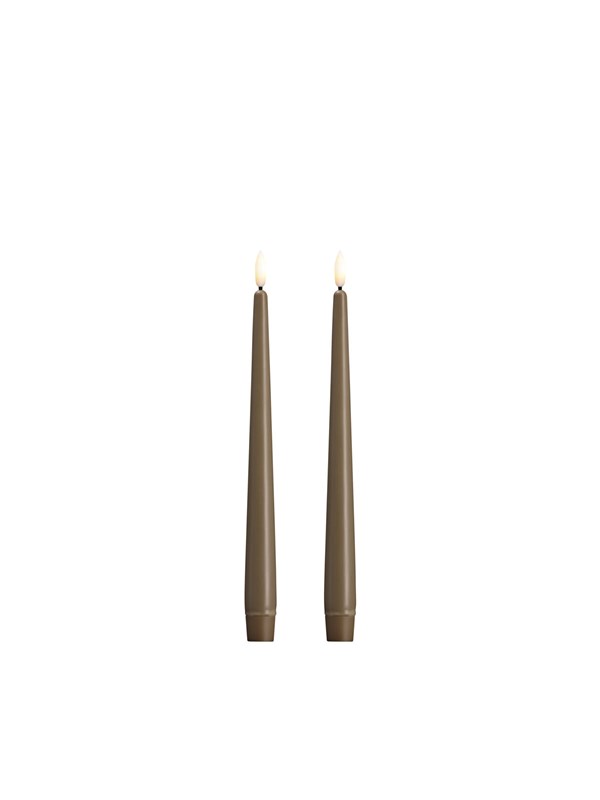 Moods & More LED taper candle - Slim - Dark sand - 23x250 mm - 2 pcs