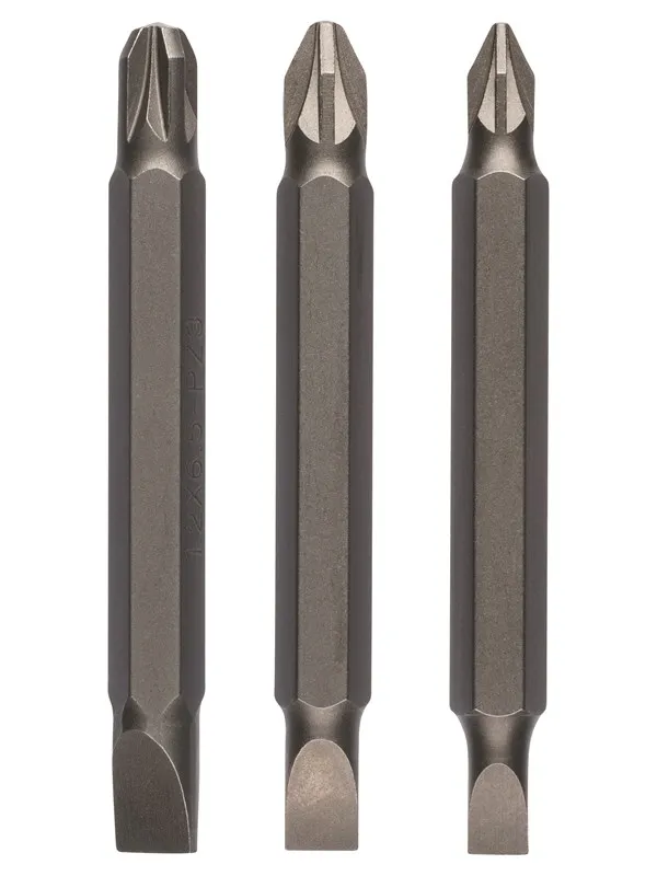 Bosch 3-delers dobbeltbladsett for pozidriv-kryssporskruer og skruer med rett spor (PH, S) S0,6x4,5-PZ1; S0,8x5,5-PZ2; S1,2x6,5-PZ3; 60 mm