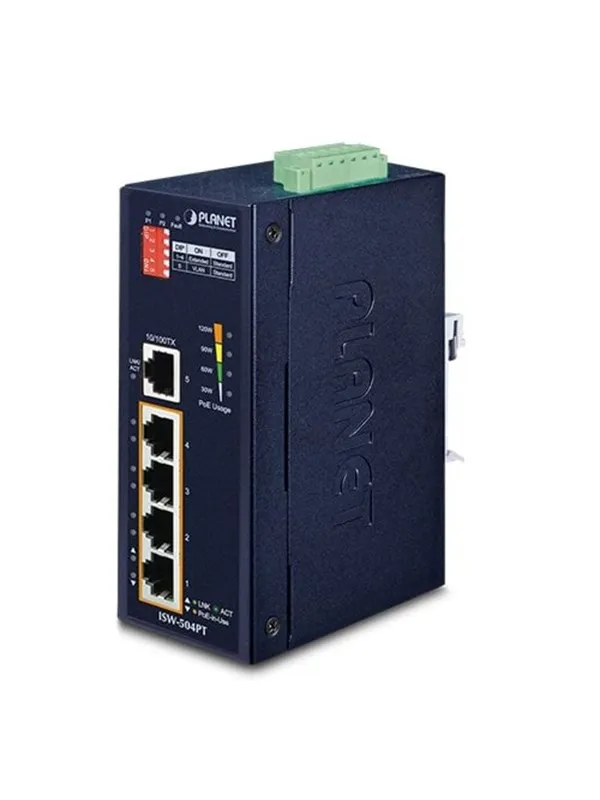 PLANET ISW-504PT Industrial 5-Port 10/100TX Ethernet Switch with 4-Port 802.3at PoE+
