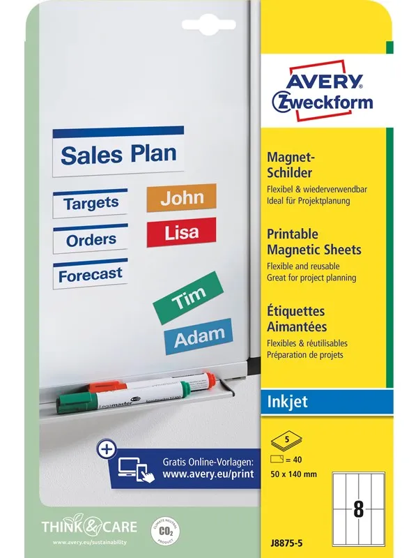 Avery Magnetsegl, 50 x 140 mm, 40 Etiketter, Hvit