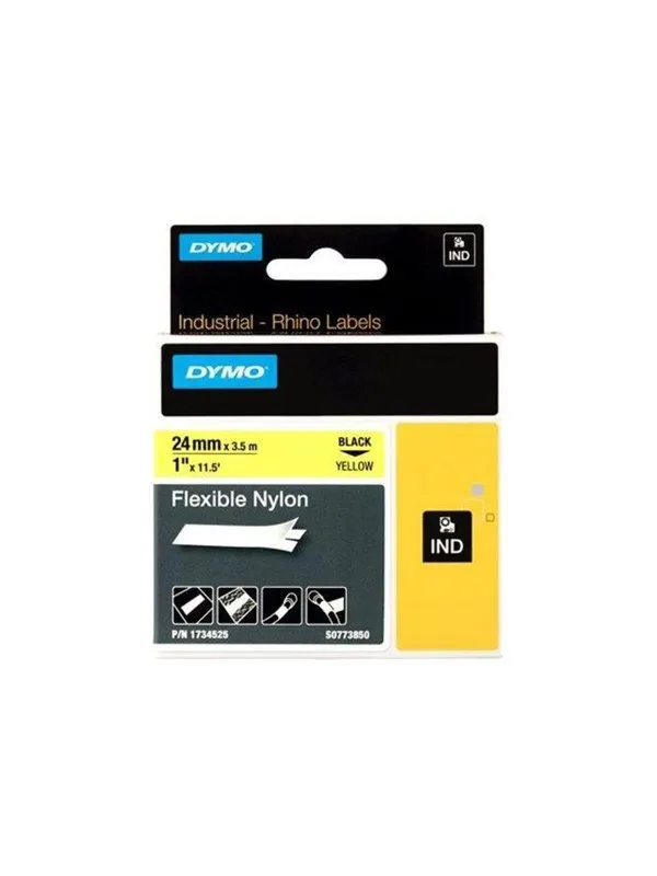 DYMO Dymo Rhino fleksibel nylon, 24 mm x 3.5 m - sort på gul
