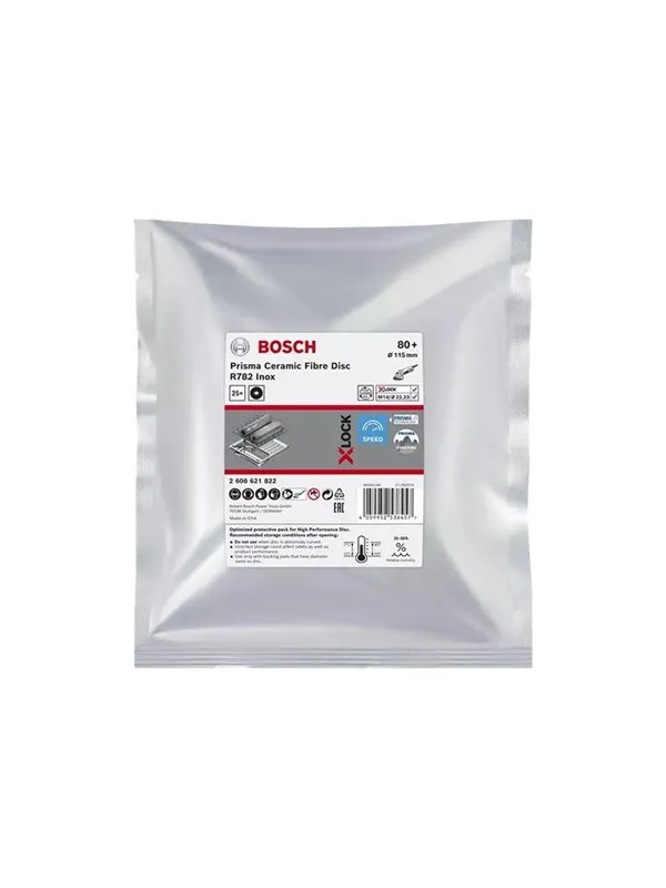 Bosch X-LOCK Prisma Ceramic-fiberskive, R782 rustfritt stål 115 mm, 22,23 mm, G 80