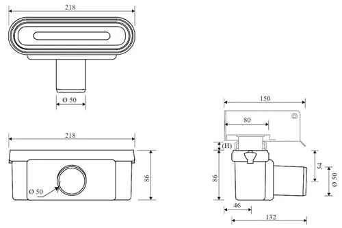 Unidrain Outlet unit w/horizontal outlet Ø50 mm incl. water trap