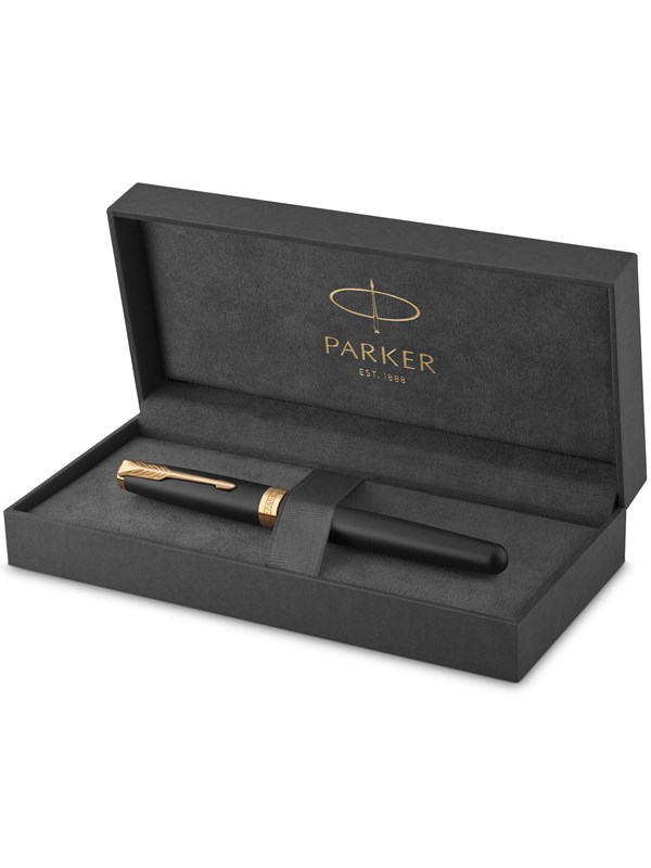Parker Sonnet Rollerball Pen | Matte Black Lacquer with Gold Trim | Fine Point Black Ink | Gift Box
