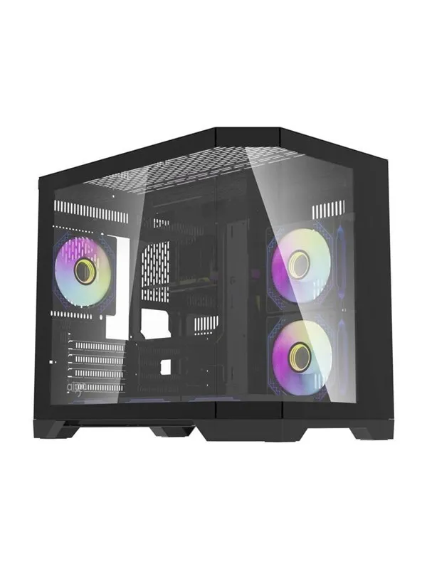Darkflash FT418 computer case + 6 aRGB fans (black) - Kabinett - Minitower - Svart
