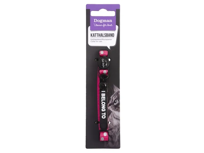 Dogman Reflekterende kattehalsbånd med sikkerhetslås og bjelle Rosa 10mmx20-30cm