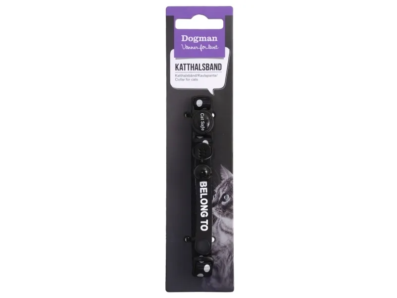 Dogman Reflekterende kattehalsbånd med sikkerhetslås og bjelle Svart 10mmx20-30cm