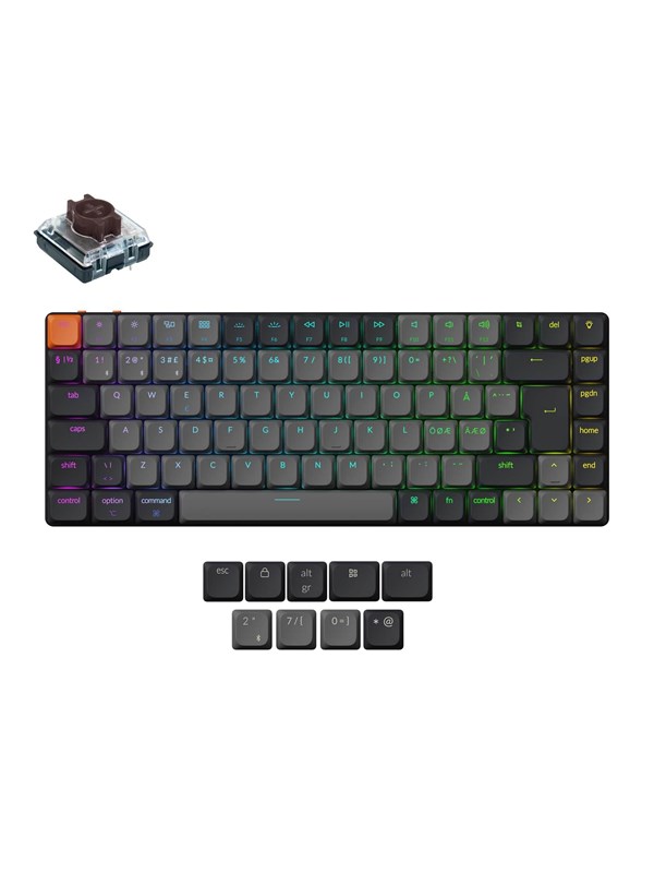 Keychron K3 v3 RGB QMK Wireless Hot Swap QMK - Low Profile 2.0 Brown - Gamingtastatur - Uten numpad - Nordisk - Svart