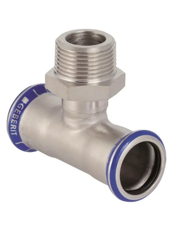 Geberit mapress stainless steel t-piece with male thread: d=22mm r=3/4 d1=22mm