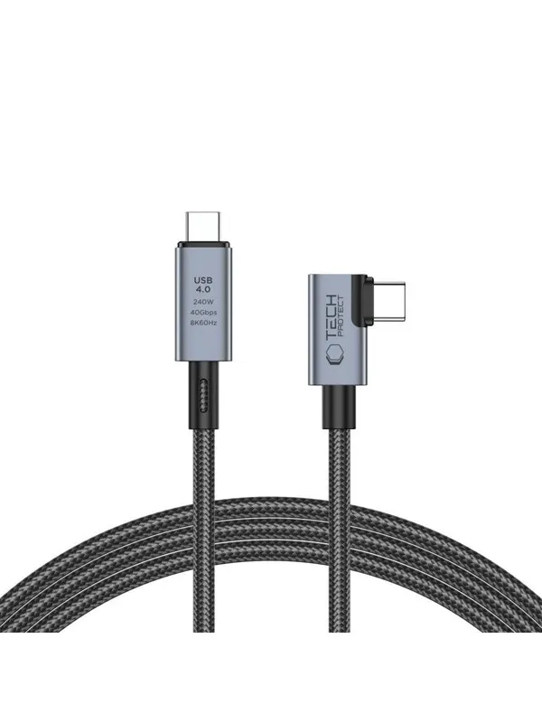 Tech-Protect UltraBoost Max L USB-C 4.0 (Straight) / USB-C 4.0 (Angled) PD 240W 8K 40Gbps 1.5m Cable - Grey