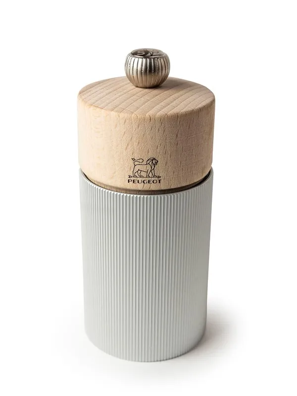 Peugeot Line Salt Mill in Aluminium and Wood Natural 12cm
