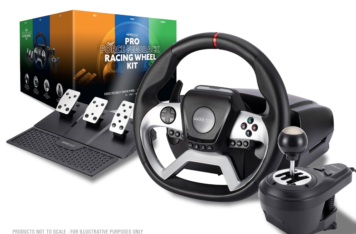 MAXX TECH PRO FF RACING WHEEL KIT (WHEEL 3-PEDAL SET & SHIFTER) - Wired Wheel, gamepad and pedals set - Sony PlayStation 4