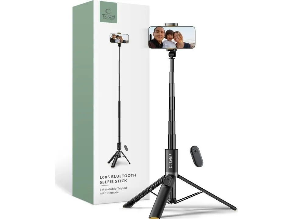 Tech-Protect  L08S Bluetooth Selfie Stick with Remote Control Tripod up to 141cm - Black