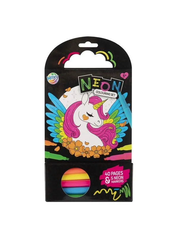 Creative Craft Group Unicorn Coloring Book with 5 Neon Markers 40 Sheets