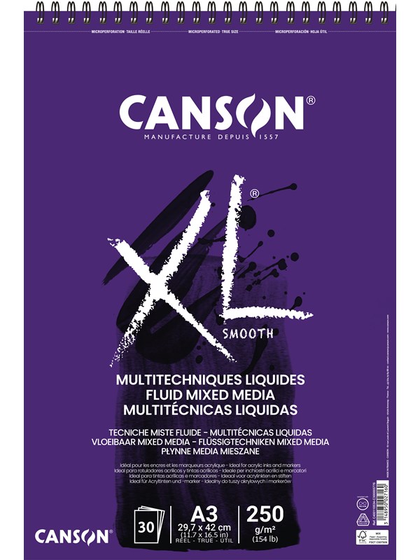 Canson XL Fluid Mixed Media A3 250G Spiral 30 SH