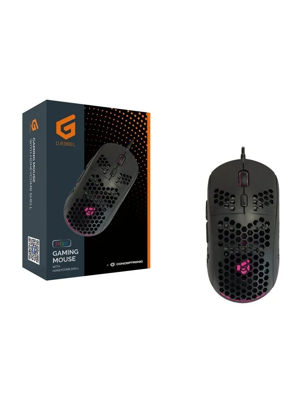 Conceptronic DJEBBEL04B 6D - mouse - honeycomb shell - USB 2.0 - black - Mus - Optisk - 6 - Svart