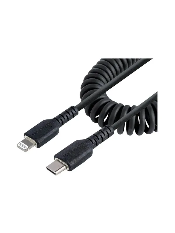 StarTech.com USB C to Lightning Cable 1m (3ft) MFi Certified Coiled iPhone Charger Cable Black