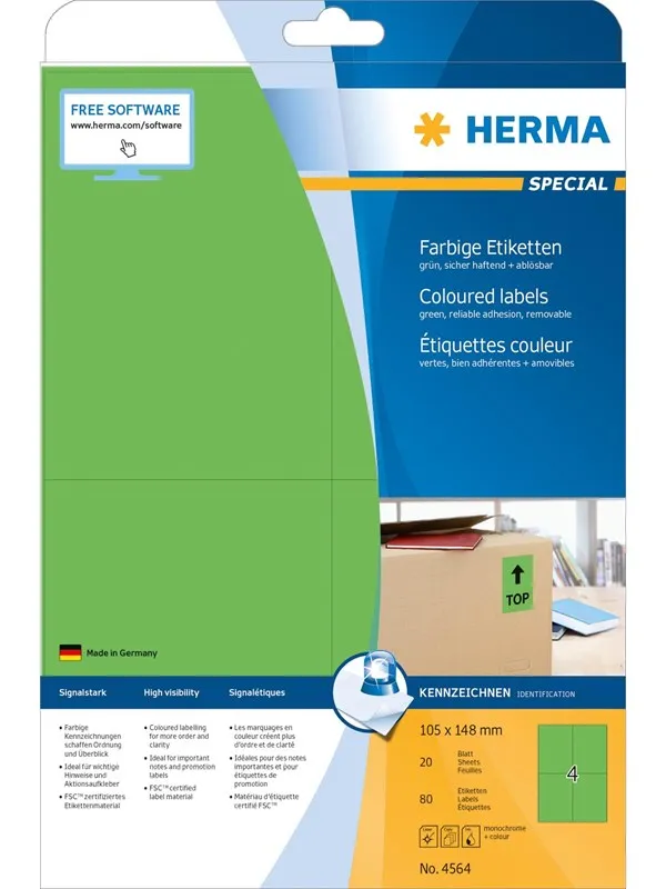 HERMA Coloured labels A4 105 x 148 mm green removable