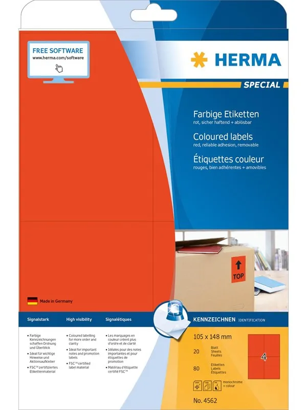 HERMA Coloured labels A4 105 x 148 mm red removable