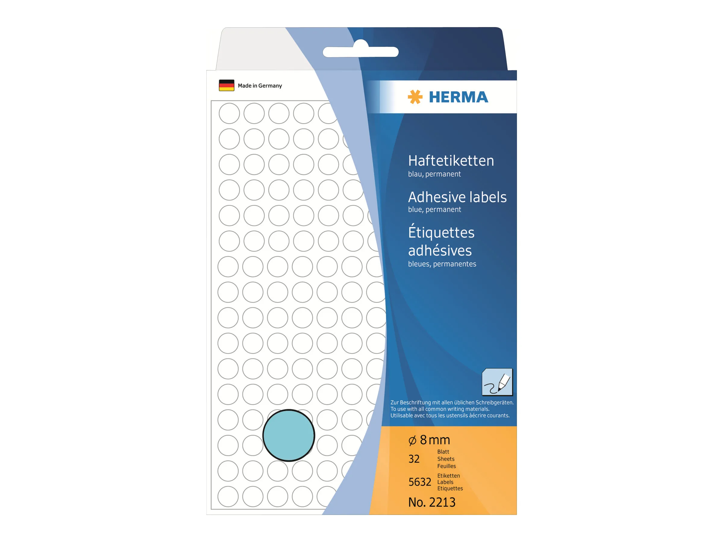 HERMA 2213 Multi-purpose labels / colour dots Ø 8 mm round blue permanent adhesion for hand lettering