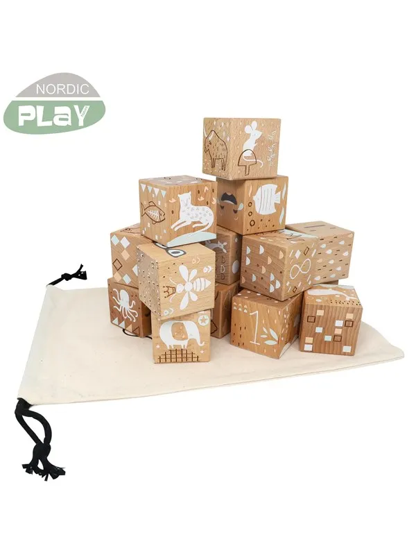 NORDIC PLAY Nature Wooden blocks in beech 16 pcs. Nature