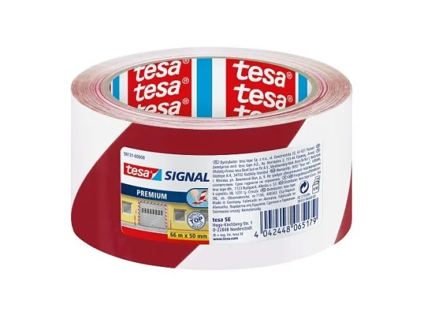 tesa Signal Premium Warning marking tape 66m x 50mm Red-White