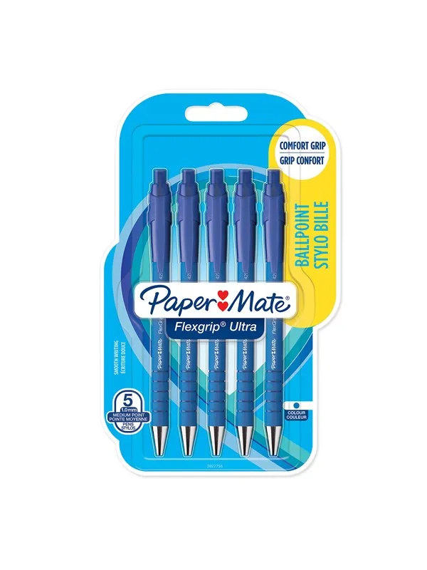 Paper Mate Flexgrip Ultra Retractable Ballpoint Pens | Medium Point (1.0mm) | Blue | 5 Count