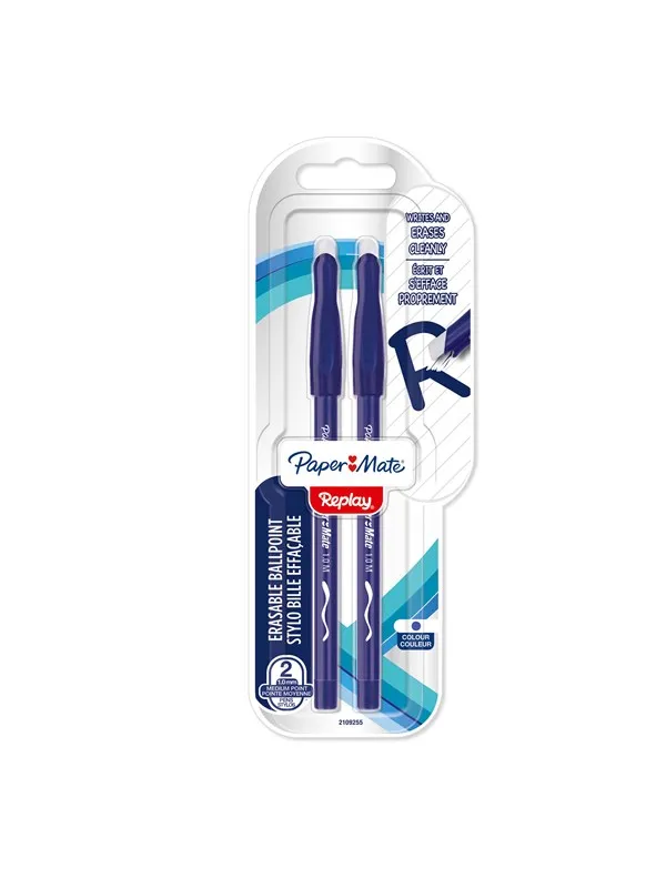 Paper Mate Replay Erasable Ballpoint Pen | Medium Point (1.0 mm) | Blue | 2 Count