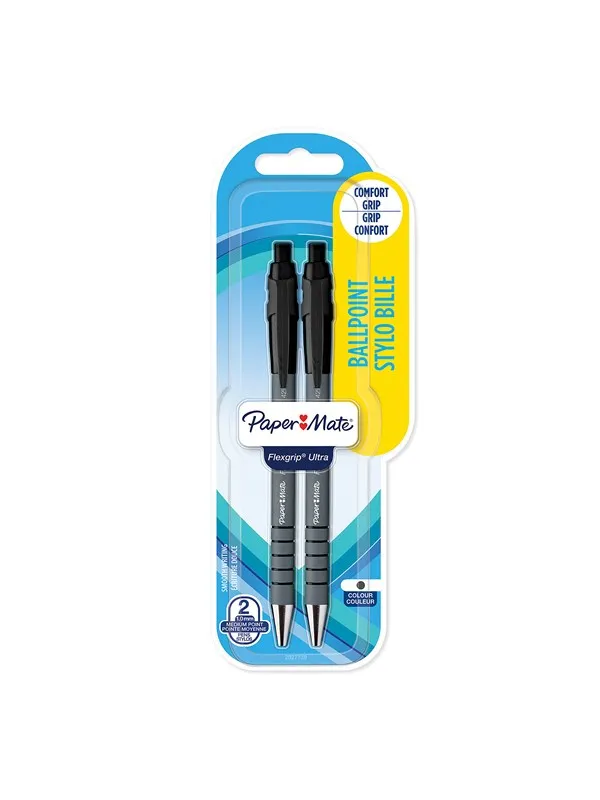 Paper Mate Flexgrip Ultra Retractable Ballpoint Pens | Medium Point (1.0mm) | Black | 2 Count