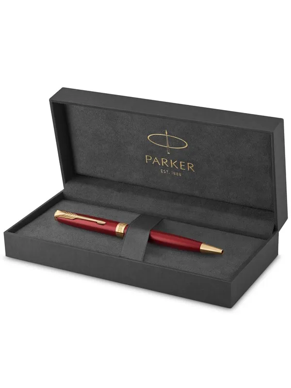 Parker Sonnet Ballpoint Pen | Red Lacquer with Gold Trim | Medium Point Black Ink | Gift Box