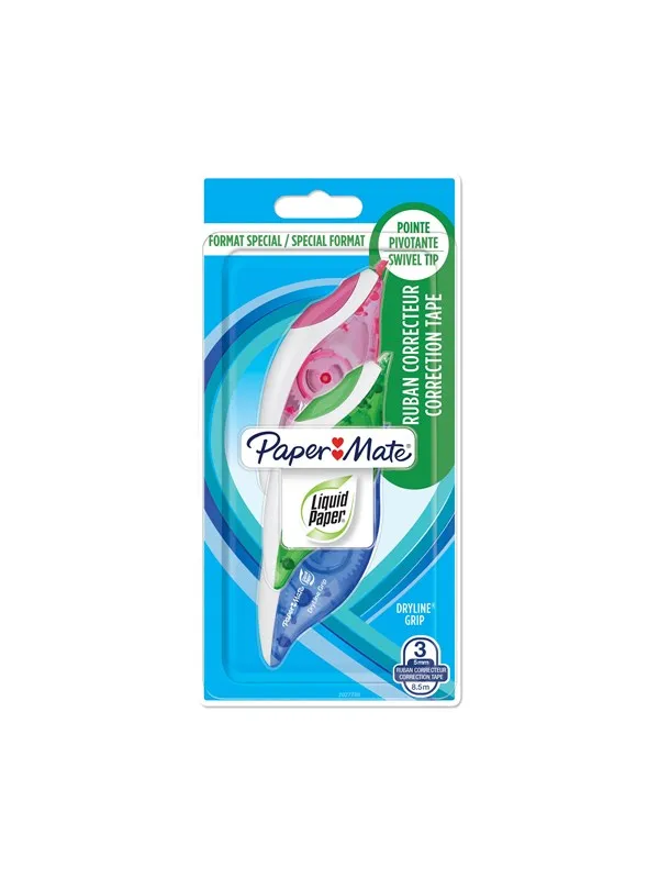 Paper Mate Liquid Paper DryLine Grip Correction Tape Assorted Colours Pack of 2+1